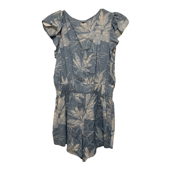 O'Neill Blue and White Floral Tropical Print Romper Size Small Ruffle Sleeve NWT - Picture 2 of 4